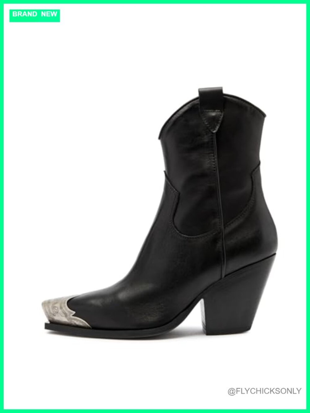 Women's Western Ankle Boots Metal Toe Snip Toe Stacked Block Heel Side Zip Faux